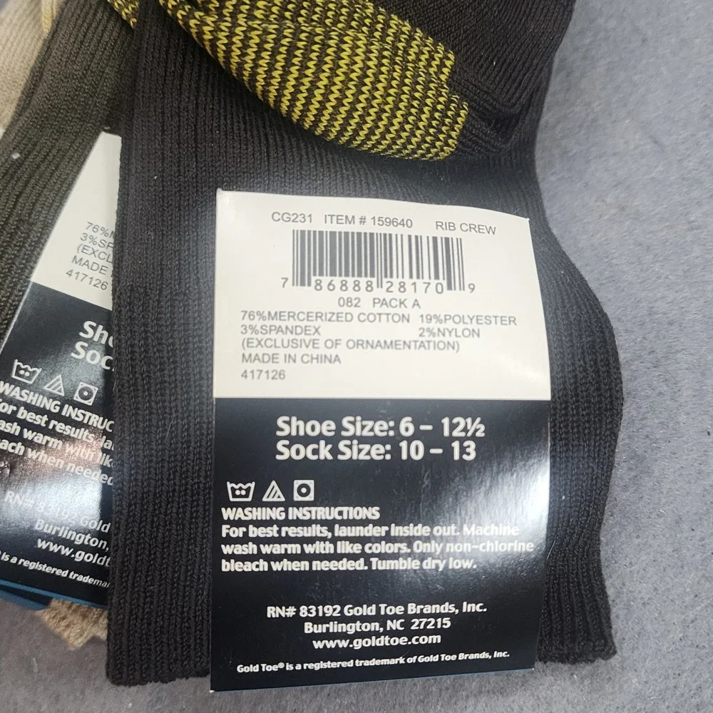 Gold Toe Middleton Dress Rib‎ Crew Socks Multi Color Mens 10-13 3-Pack